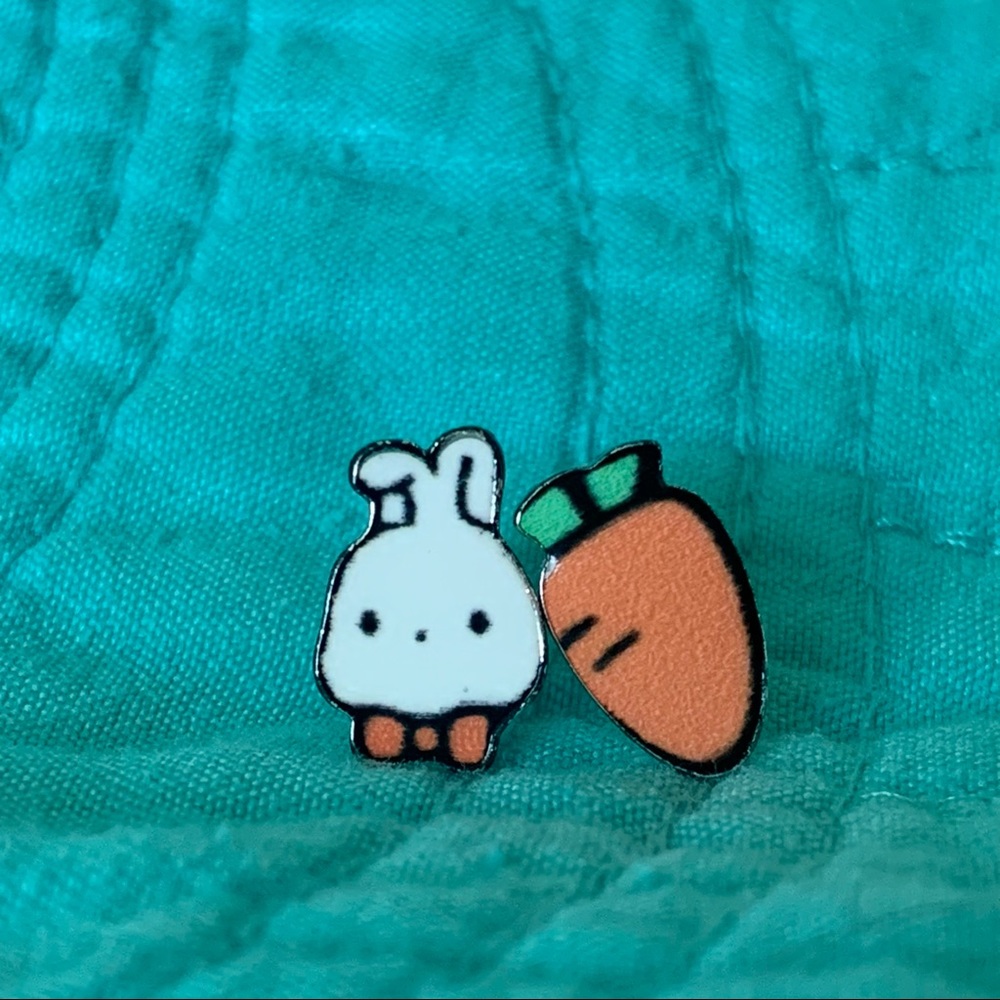 Asymmetric Rabbit & Carrot Sterling Stud Earrings